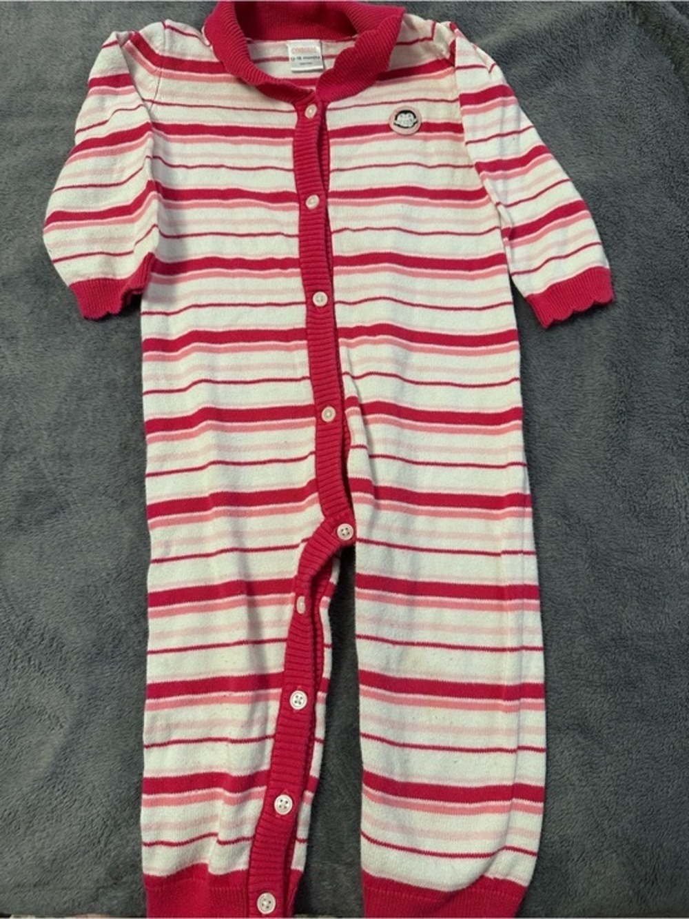 Vintage Gymboree Pink Striped Knit Sweater Romper 12-18M Penguin
